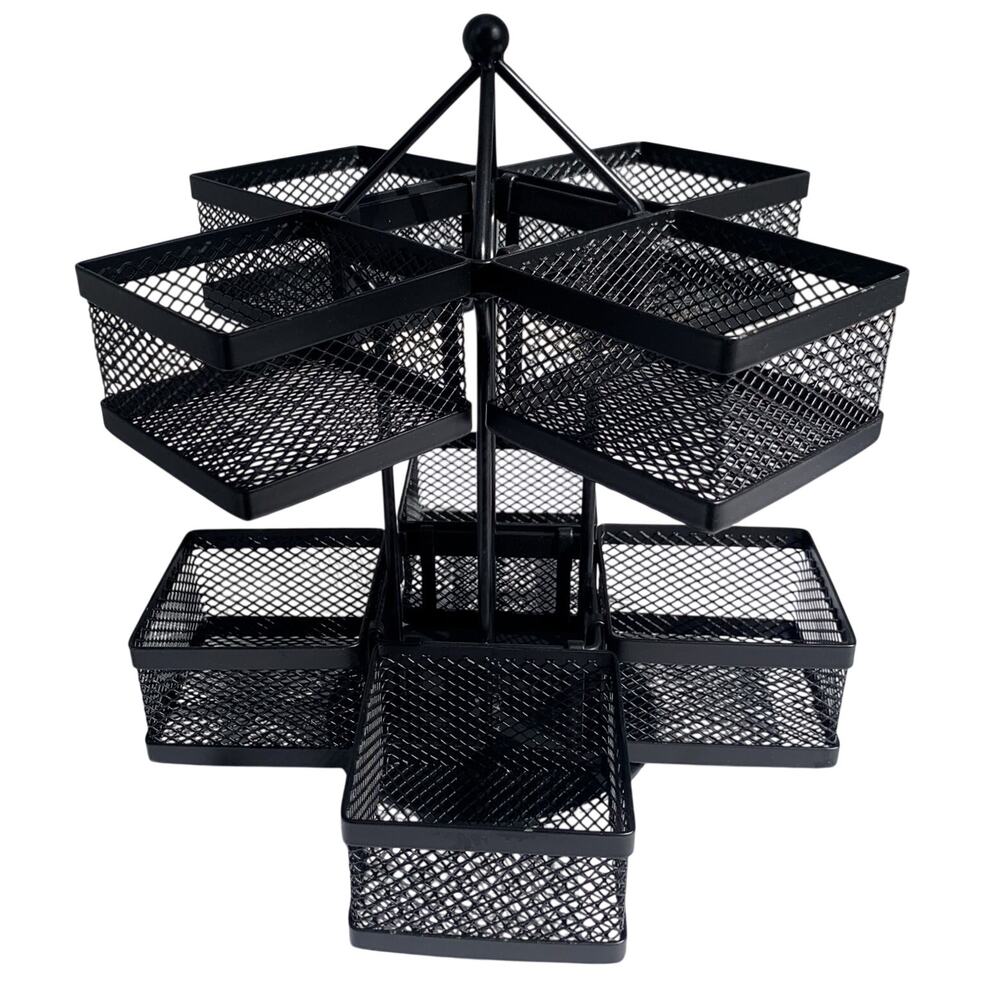Tea Bag Holder Caddy Rotating Spinning Black Metal Mesh 8 Basket Holds 96 Bags